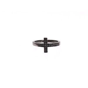 Nialaya Black CZ Cross Rhodium 925 Women's Ring